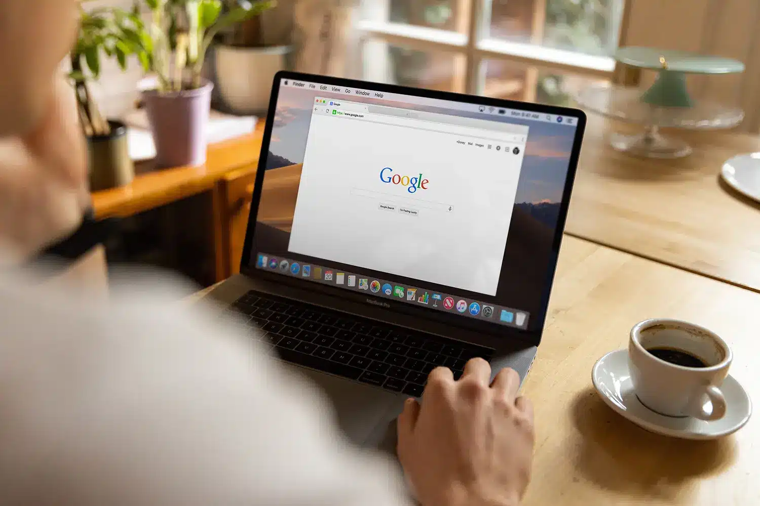 An image depicting a laptop screen with Google, representing the unique challenges of SEO for technology companies